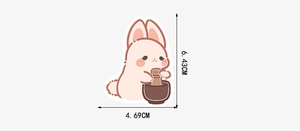 Detailed view of cute bunny sticker with 6.43cm height and 4.69cm width dimensions