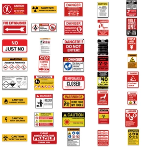 75 pieces of PVC warning stickers for suitcases and laptops with industrial safety icons