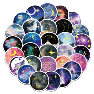Aesthetic Starry Sky Moon Phase Waterproof PVC Stickers For Laptop Water Bottle Luggage Skateboard Celestial Galaxy Decals
