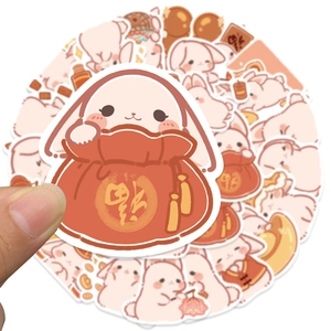 Set of 40 cute cartoon bunny stickers with festive Chinese New Year themes for laptops