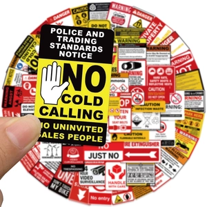 75 pieces of assorted waterproof PVC safety warning stickers for luggage and laptops