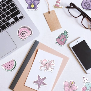Niedliche rosa-lila Strandmuschel und Meerjungfrau Aufkleber für Schreibwaren und Scrapbooking