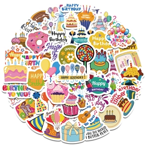 Cartoon Birthday Theme Waterproof PVC Decorative Stickers For Water Bottle Laptop Fridge Phone Case Celebration Party Supplies