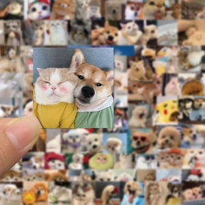Funny cat and dog stickers for phone cases and luggage showing cute pets bonding