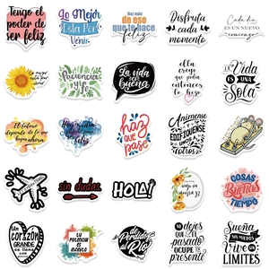 Set of 25 Spanish inspirational stickers for laptops, suitcases and journals decoration