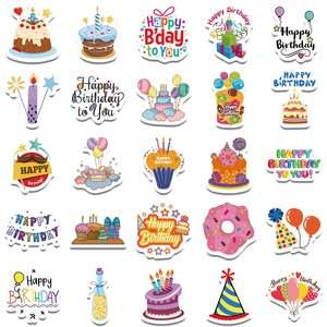 50pcs colorful birthday stickers with cakes and balloons for DIY decoration