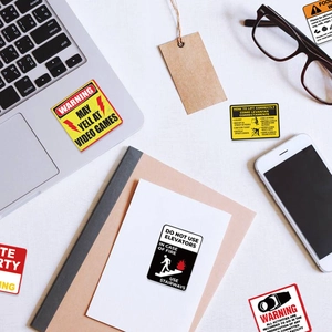 75 waterproof PVC warning stickers for laptops and luggage with creative security icons