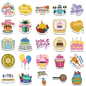 50pcs birthday cake balloon stickers for DIY crafts laptop and fridge decoration
