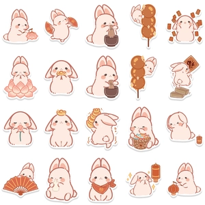 Set of 40 cute rabbit stickers with festive lanterns and lotus designs for DIY decoration