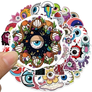 Set di 52 adesivi graffiti occhio psichedelico con motivi DNA, funghi e cielo stellato