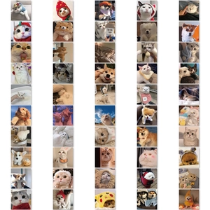 Detailed collage of 100 cute cat and dog stickers in funny costumes for phone case decor