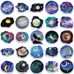 Set of 25 starry night sky and moonlight waterproof PVC stickers for suitcases and skateboards