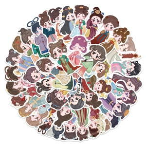 Ancient Style Hanfu Girl Stickers Cute Q Version Cartoon Waterproof Decorative Stickers For Laptop Scrapbook Diary Phone Case
