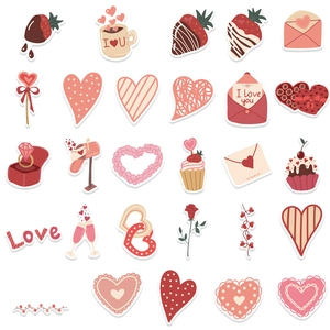 58 pieces of pink Valentine's heart stickers for decorating laptops and water bottles