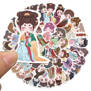 Creative waterproof stickers featuring 40 unique ancient Chinese girls in traditional Hanfu