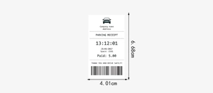 Close-up of creative receipt sticker labels showing dimensions 6.68cm by 4.01cm