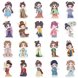 Set of 20 vintage Chinese style girl stickers in traditional hanfu for laptop decoration