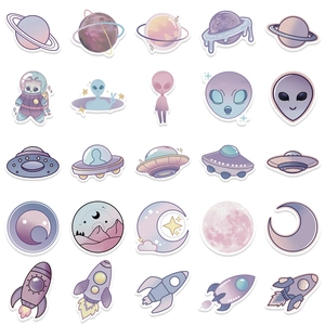 50pcs purple planet alien and rocket graffiti stickers for DIY laptop and skateboard