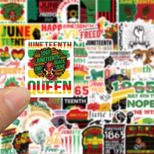 50pcs Juneteenth 1865 vinyl stickers featuring Black Queen and Pan-African colors