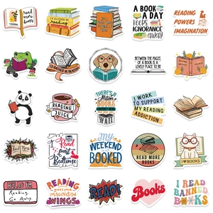 Set of 50 reading theme stickers featuring books and animals for laptop and luggage decor