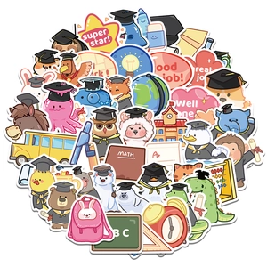 Set of 50 graduation animal stickers for preschool kids featuring cute owls and school items