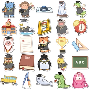 50pcs waterproof preschool graduation stickers with cartoon animals and school elements
