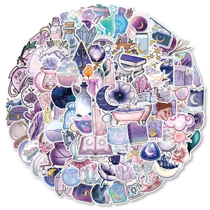 Set di 100 adesivi impermeabili Magic Moon con motivi mistici di astrologia e cristalli