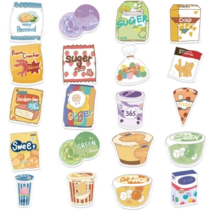 Set of 40 waterproof cartoon snack and drink stickers for DIY mugs and journals