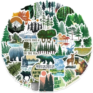 50pcs waterproof forest animal and outdoor adventure stickers for laptops and bottles