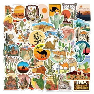Desert Theme Waterproof Stickers Cactus Camel Arizona Western Retro Decals For Laptop Luggage Water Bottle Phone Case