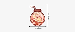 Detail showing dimensions of a cute cartoon strawberry jar sticker, 6.18cm by 4.68cm