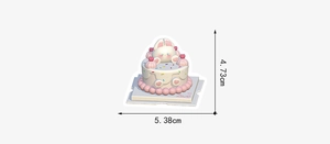 Detail of 3D bunny cake acrylic stand with Love base, measuring 4.73cm by 5.38cm