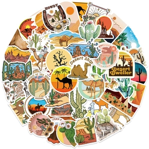 50 pieces of waterproof desert themed stickers featuring camels cacti and sunsets for luggage
