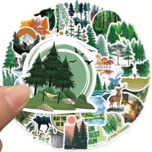 Macro shot of a forest animal sticker showing waterproof texture and natural landscape art