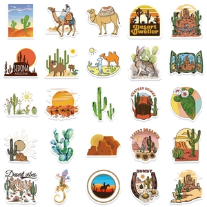 Set of 50 desert theme waterproof stickers featuring camels cacti and western vibes