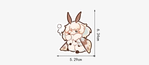 Detail showing cartoon moth sticker dimensions of 6.34cm height and 5.29cm width