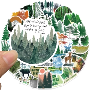 Detailed view of forest animals waterproof stickers with John Muir nature quote