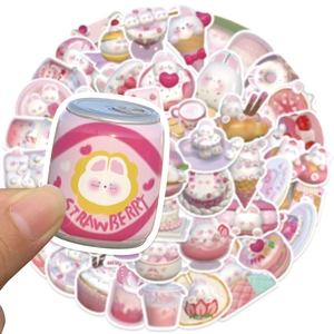 50 pieces of cute 3D pink bunny rabbit waterproof cartoon stickers for DIY laptops