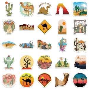 Set of 50 desert camel and cactus waterproof stickers for luggage and laptop decoration