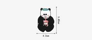 Detailed view of panda sticker with dimensions 5.89cm by 4.2cm holding bubble tea