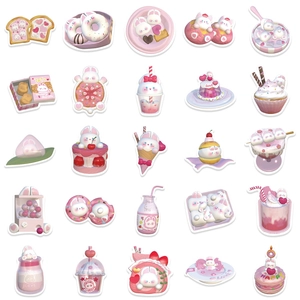 50pcs cute 3D bunny stickers for laptop and bottle decoration in sweet pink and white