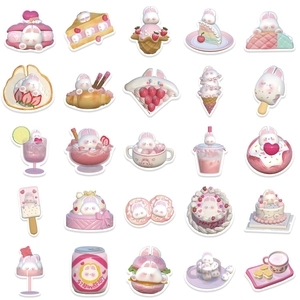 50pcs set of 3D aesthetic pink bunny dessert stickers for DIY laptop and luggage decoration