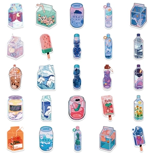 Kawaii aesthetic drink cup stickers with colorful hand-drawn patterns for laptop decoration