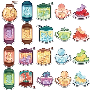 Original cartoon jelly fox stickers set for laptop, phone and scrapbooking decoration
