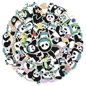 Detailed view of assorted waterproof panda stickers for laptop and phone decoration