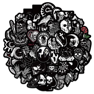 Waterproof Gothic Horror Stickers Vinyl Black And White Punk Decals Skull Rose Coffin Designs For Laptop Helmet Computer Water Bottle Car DIY Decoration