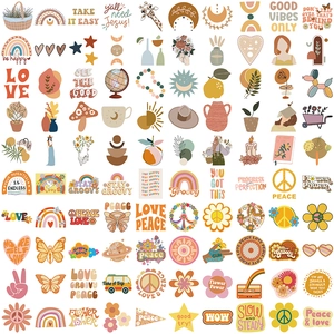 Collection of boho style PVC waterproof stickers with rainbows and floral designs