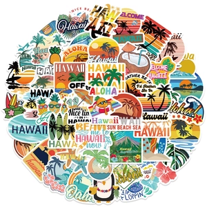 Hawaii Tropical Theme Waterproof PVC Stickers For Luggage Laptop Scrapbooking Surfboard Palm Tree Pineapple Decorative Decals
