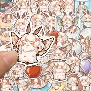 Detail shot of waterproof PVC moth girl stickers showing size and vivid cartoon prints