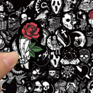 50 Gothic skull and rose stickers set for laptop, car, helmet, waterproof vinyl decals